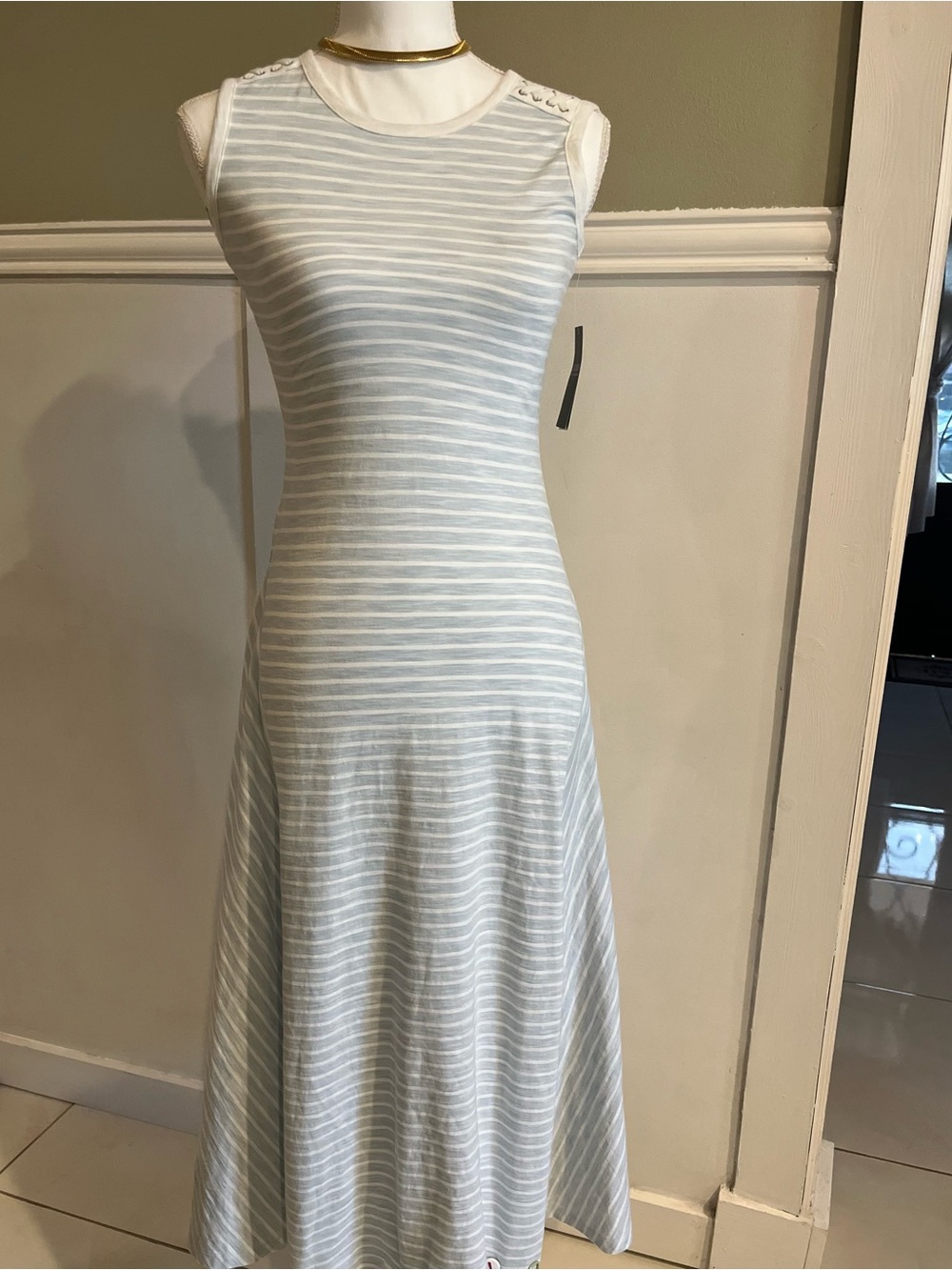 NWT Ralph Lauren Light Blue White Striped Sleeveless Maxi Dress cotton XS